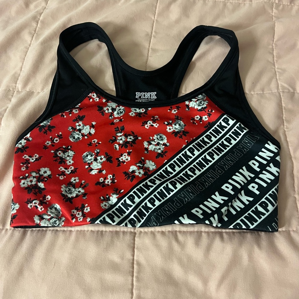 PINK Victoria's Secret Red Floral Sports Bra
